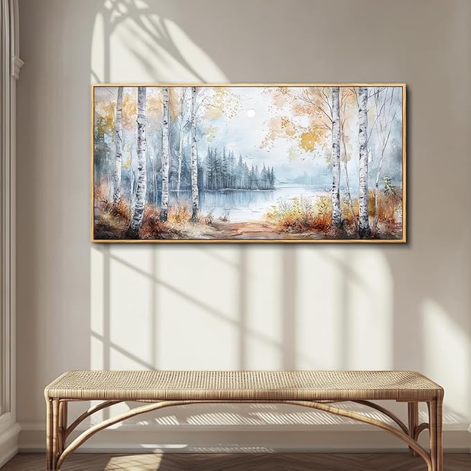 PHAOHUAXM Large Canvas Wall Art For Living Room Wall Decor For Bedroom Office Decorations Trees Forest Landscape Painting Lake view Wall Pictures Modern Room Home Decor Artwork Wood Framed 24x48 In-Ruum Studio Home