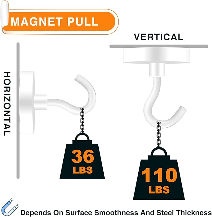 MIKEDE Strong Magnetic Hooks, 110Lbs Heavy Duty Magnetic Hooks for Cruise, Neodymium Earth Magnets with Hooks for Hanging, Super Metal Magnetic Hanger for Grill, Storage (White,10 Pack)-Ruum Studio Home