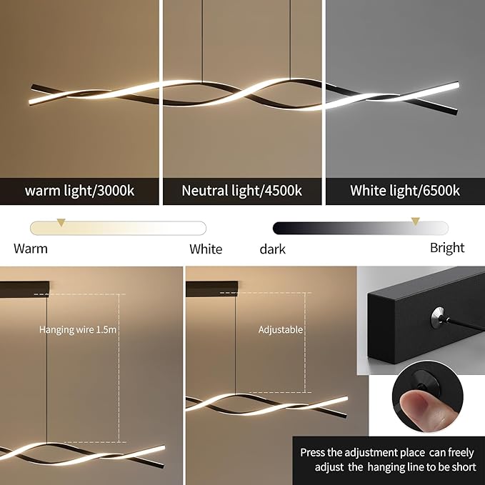 Modern Ceiling Chandelier Light, Acrylic Anti Flicker Pendant Lamp with Remote Control Dimmable 3 Color Mode & Brightness (Warm Cool Neutral Light) for Kitchen Bar Walnut 57in-Ruum Studio Home