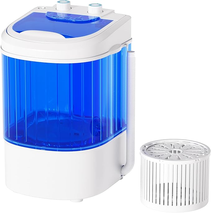 Superday Mini Portable Washing Machine, Single Tub Compact Washing Machine with Spin Cycle, 6.6LBS Washing Capacity Small Electric Washer Machine for Home, Apartments, Outdoor, RV, Dormitory, Blue-Ruum Studio Home