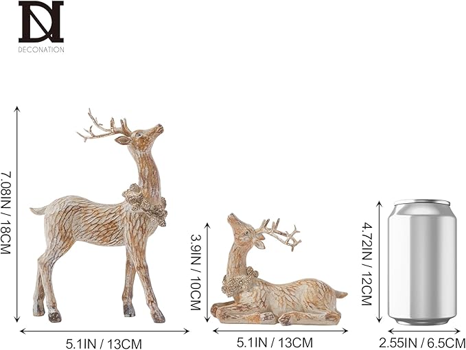 DN DECONATION 2pcs Reindeer Christmas Figurines, Tabletop Reindeer Small Christmas Decor, Brown Resin Deer Statue, Holiday Home Décor Accents for Xmas Office Living Room & Bedroom Decorations-Ruum Studio Home
