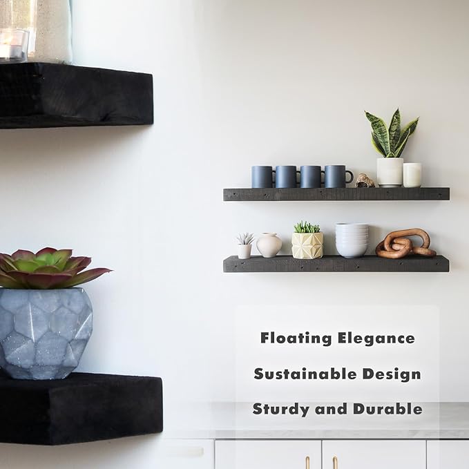Urban Legacy Reclaimed Barnwood Planks | Floating Shelves for Wall w/Flush Mount Shelf Bracket Set Included | Set of 2 (Coffee Bean, 18"x 4.5"x 2")-Ruum Studio Home