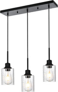 Modern 3-Light Pendant Island Light Fixture Black Ceiling Hanging Lights with Clear Seeded Glass and Adjustable Cord,Industrial Pendant Lighting for Kitchen Living Room Dining Room Foyer-Ruum Studio Home