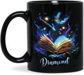 Personalized Sparkling Book Coffee Mug, Custom Name Enchanted Book Design Cup, Customized Fantasy Inspired Ceramic Mug, Gift For Women Men, Book Enthusiasts Black Cup 11oz Or 15oz-Ruum Studio Home
