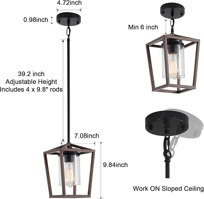 SGLfarmty Farmhouse Bar Pendant Lighting for Kitchen, Single Pendant Island Light with Wooden Finish，Modern Industrial Metal Pendant Light Fixtures，Rustic Ceiling Lantern Hanging Light,1 Pack-Ruum Studio Home