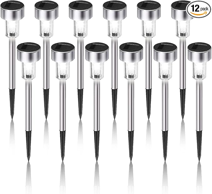 Solar Lights Outdoor Waterproof, Stainless Steel LED Landscape Lighting, Solar Garden Lights Solar Powered, Outdoor Solar Lights for Yard, Pathway, Walkway, Patio , Lawn - 12 Pack ( Cold White )-Ruum Studio Home