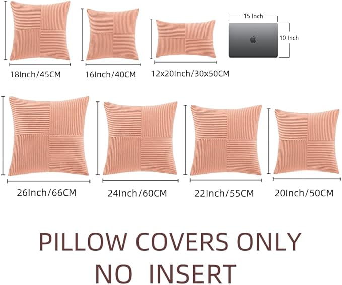 Fancy Homi 2 Packs Coral Big Decorative Throw Pillow Covers 24x24 Inch for Living Room Couch, Rustic Farmhouse Boho Home Decor, Soft Corss Corduroy Patchwork Accent Peach Square Cushion Case 60x60 cm-Ruum Studio Home