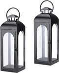 Bdor 2 Pack Luxury Black Metal Lanterns – 16" Tall Modern Hurricane Candle Lanterns with Tempered Glass Panels for Front Porch, Tabletop, Mantel, Wall Hanging, Garden, Indoor & Outdoor Décor-Ruum Studio Home
