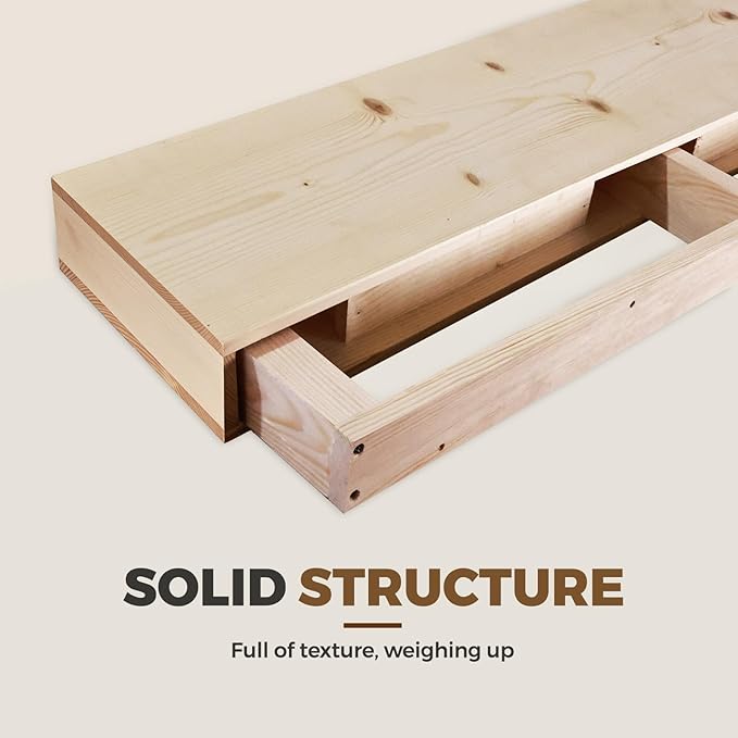 60x8x3 Fireplace Mantel - Handcrafted Hollow Rustic Solid Wood Wall Mounted Floating Shelf - DIY Color - with Invisible Heavy Duty Wood Bracket-Ruum Studio Home