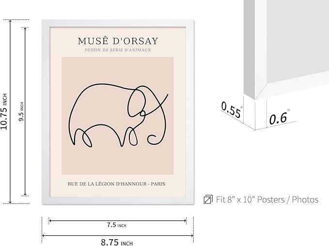 Poster Master Vintage Poster - Retro One Line Elephant Drawing Print - Elephant Art - Minimal Gift for Men, Women, Animal Lover - Abstract Wall Decor for Home, Office, 8x10 White Framed-Ruum Studio Home