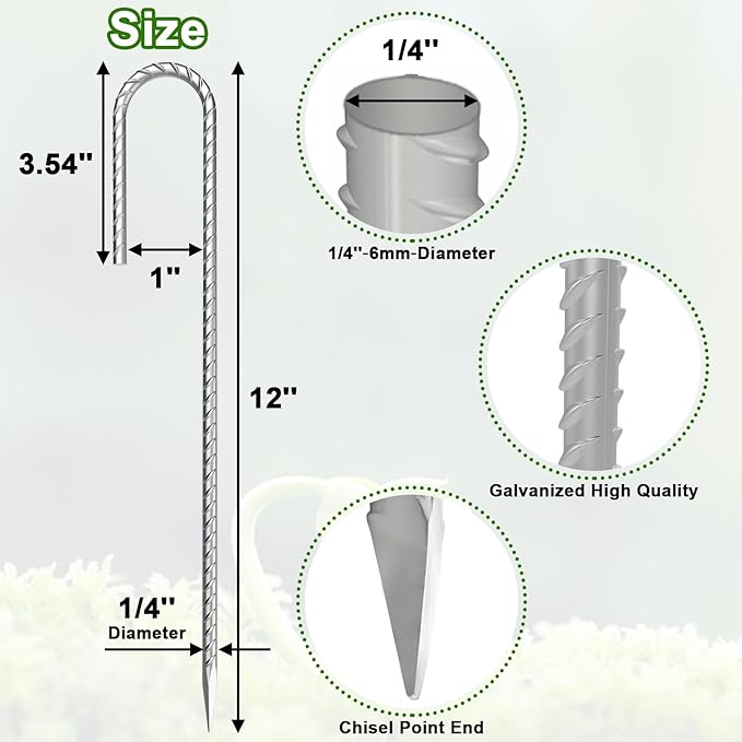 VVOKGO Rebar-Stakes-12-Inch J Hook Galvanized Tent Stakes Heavy Duty, 50-Pack Ground Chain Link Fence Anchors with Chisel Point End for Gazebo, Camping Tents, Outdoor Inflatables Decorations-Ruum Studio Home