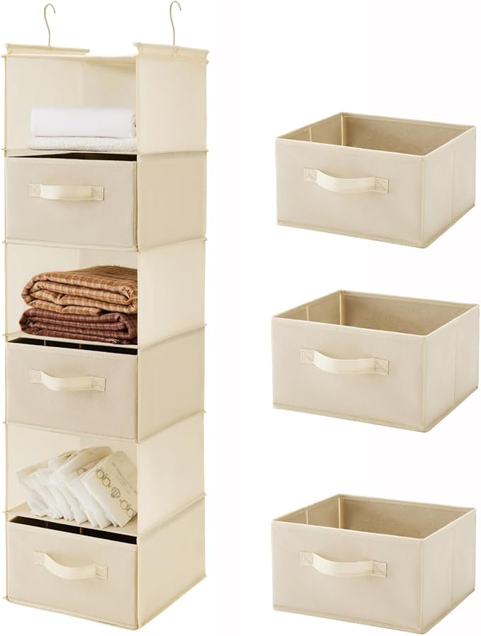 MAX Houser 6 Tier Shelf Hanging Closet Organizer, Closet Hanging Shelf with 2 Sturdy Hooks for Storage, Foldable (Beige-D3)-Ruum Studio Home