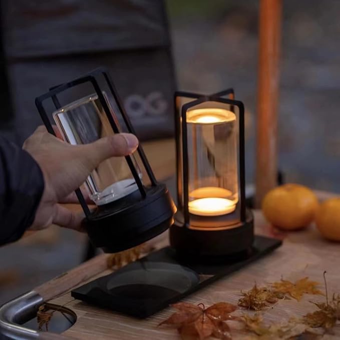 Portable Metal Table Lamp for Indoor/Outdoor ,Rechargeable Cordless LED Lamp, 3-Colour Infinitely Dimming Battery Powered Small Desk Lamp, Restaurant/Bedroom/Bar/Coffee Shop/Camping Light (Black)-Ruum Studio Home