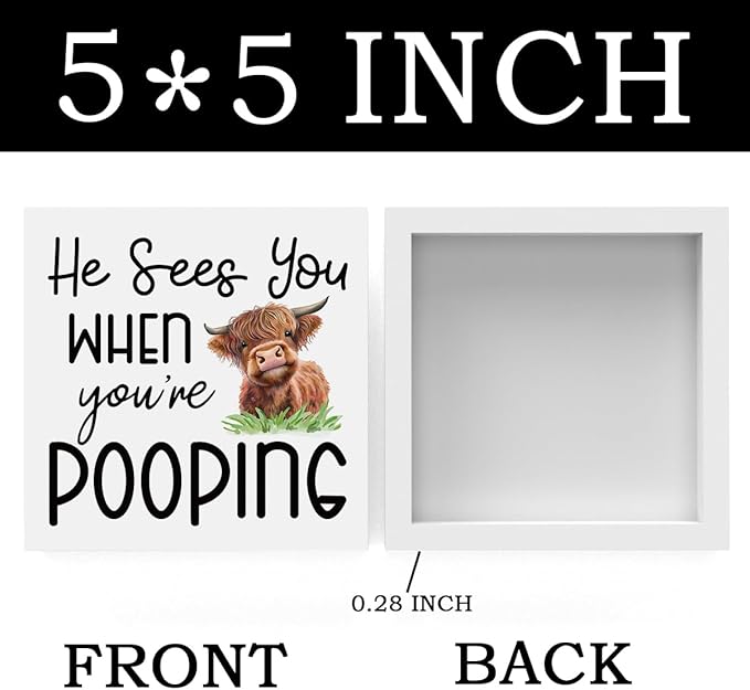Funny Highland Cow Bathroom Decor Are You Pooping Sign Highland Cow Gifts for Women Highland Cow Nursery Decor, Wooden Box Decor Sign for Home Farmhouse Office Living Room Table Shelf Tiered-Ruum Studio Home
