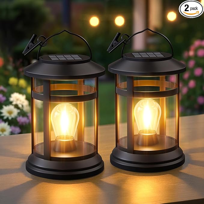 Solar Lanterns Outdoor Waterproof: 2 Pack Hanging Solar Lights for Outside Patio Porch Garden Tabletop Decor - Bright LED Warm White Solar Powered Lighting - 2025 Gardening Lovers Mom Gifts-Ruum Studio Home