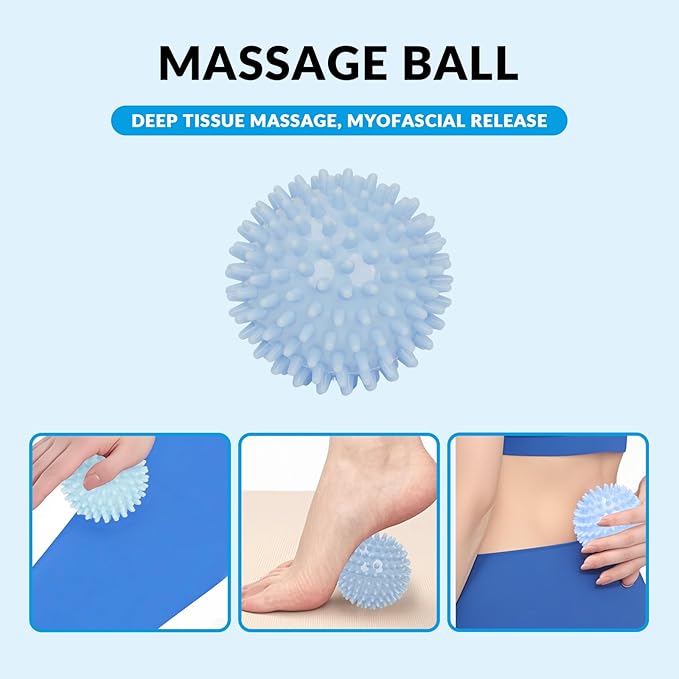 7 in 1 Foam Roller,Products Include Foam shafts,Muscle Roller Bars,Leg Massagers,Fascia Balls,Stretch Bands,8-Shaped Resistance Bands,are Used for Full-Body Relax,Yoga(White Pink Blue) (Blue)-Ruum Studio Home