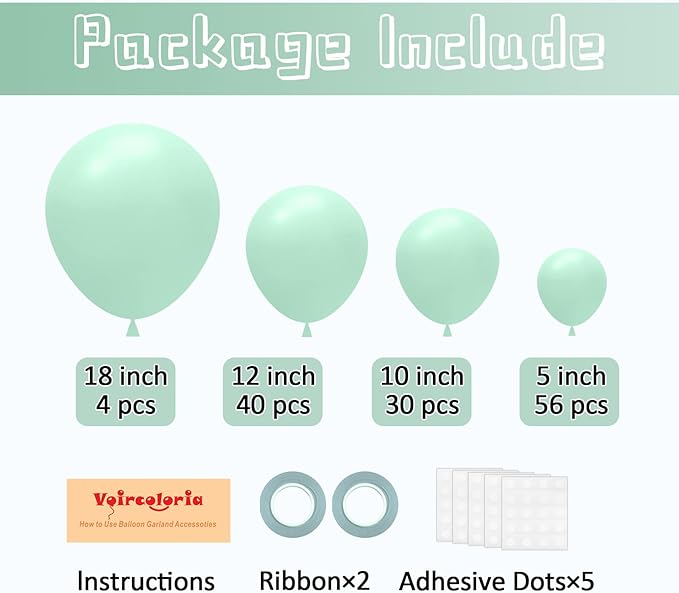 130pcs Mint Green Balloons Different Sizes 18" 12" 10" 5" Pastel Light Green Balloons for Boys Girls Birthday Baby Shower Gender Reveal Wedding Decorations-Ruum Studio Home