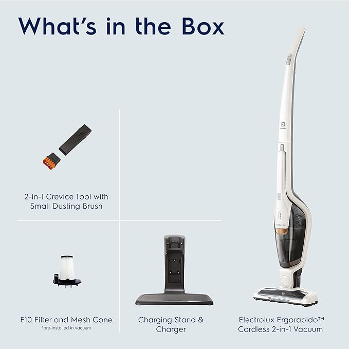 Electrolux Ergorapido Cordless 2-in-1 Vacuum Cleaner with High Suction Power and 180-Degree EasySteer Mobility, 48-Minute Run Time, 2 Power Modes, Satin White-Ruum Studio Home