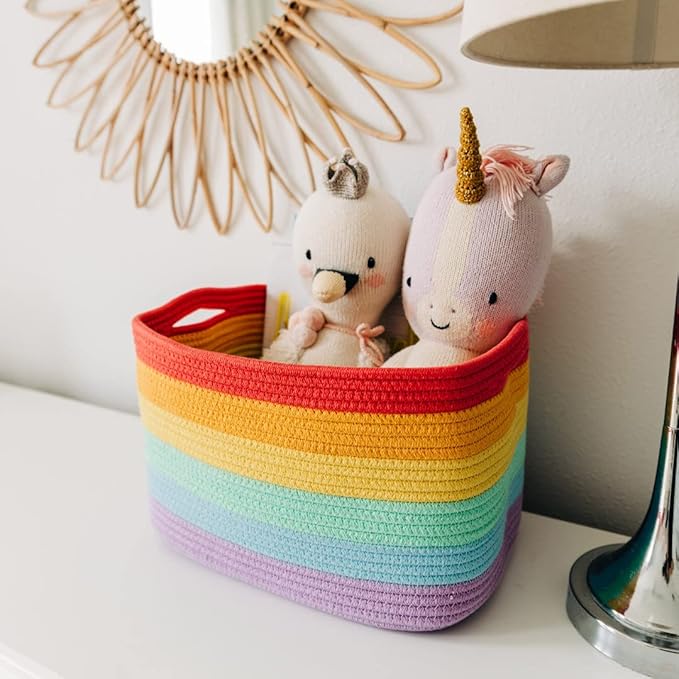 OrganiHaus Set of 3 Rainbow Woven Storage Baskets for Organizing, Cotton Rope Organizer Bins for Shelves, Closet & Nursery, Dog Toy Basket, Decorative Bins for Toys, Towels & Books - 15x10x9-Ruum Studio Home