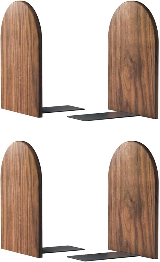 Large Bookend Hold Heavy Books- 7x4x5in 2 Pack Wood Bookends for Heavy Books Heavy Duty Walnut Book Ends for Men Wood Bookends for Office Desk Non-Skid-Ruum Studio Home