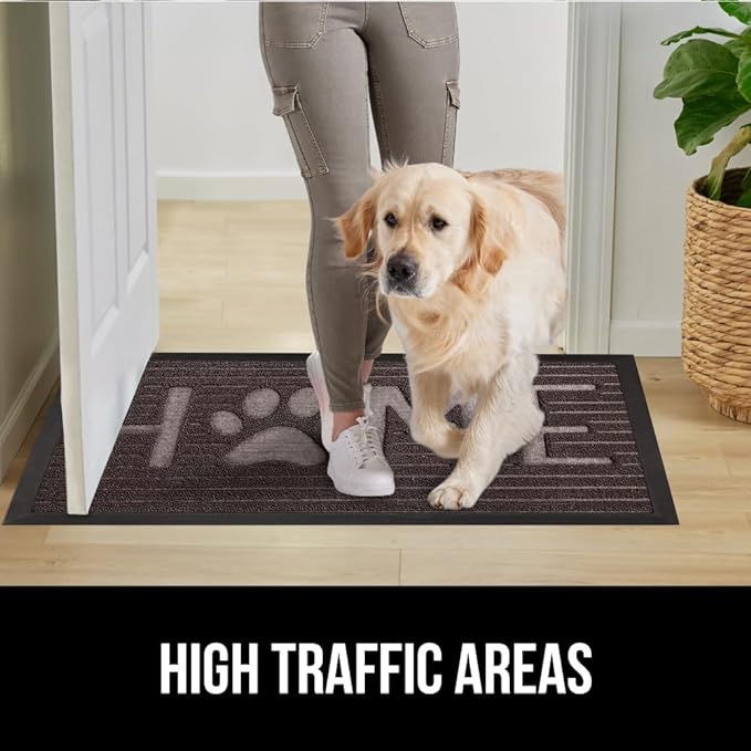 GORILLA GRIP 100% Waterproof All-Season WeatherMax Doormat US Designed Natural Rubber, Stain and Fade Resistant, Low Profile Indoor Outdoor Door Mats, Easy Clean Patio Mat, Espresso Home Paw-Ruum Studio Home