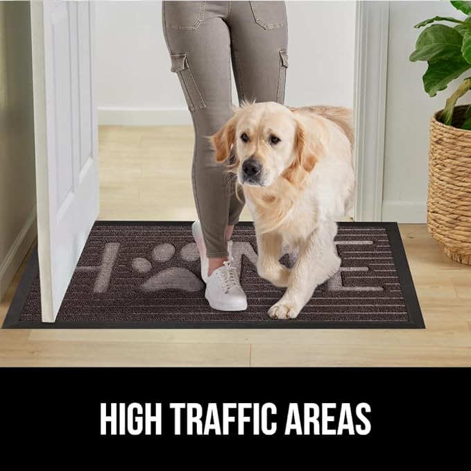 GORILLA GRIP 100% Waterproof All-Season WeatherMax Doormat 35x23, US Designed Natural Rubber, Stain and Fade Resistant, Low Profile Indoor Outdoor Door Mats, Easy Clean Patio Mat, Espresso Home Paw-Ruum Studio Home