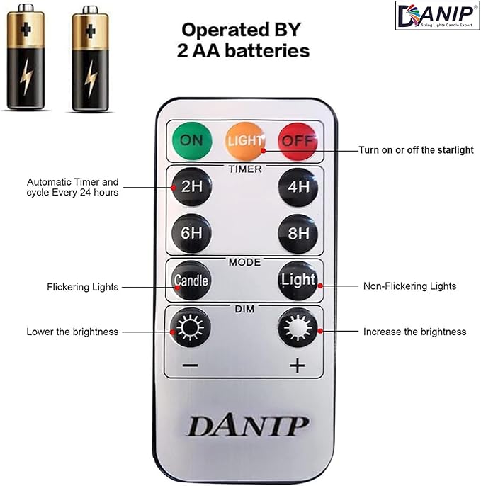 danip red flameless Candle, Built-in Star Cluster, 9 LED Candles, 11 Button Remote Control, 24-Hour Cycle Timer, Flashing Flame, Real Wax, Battery Powered. (Starry Sky Series)-Ruum Studio Home