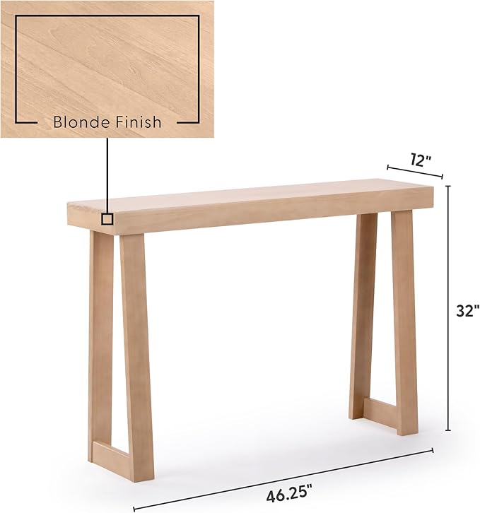 Plank+Beam Solid Wood Console Table, 46.25 Inch, Sofa Table, Narrow Entryway Table for Hallway, Behind The Couch, Living Room, Foyer, Easy Assembly, Blonde-Ruum Studio Home
