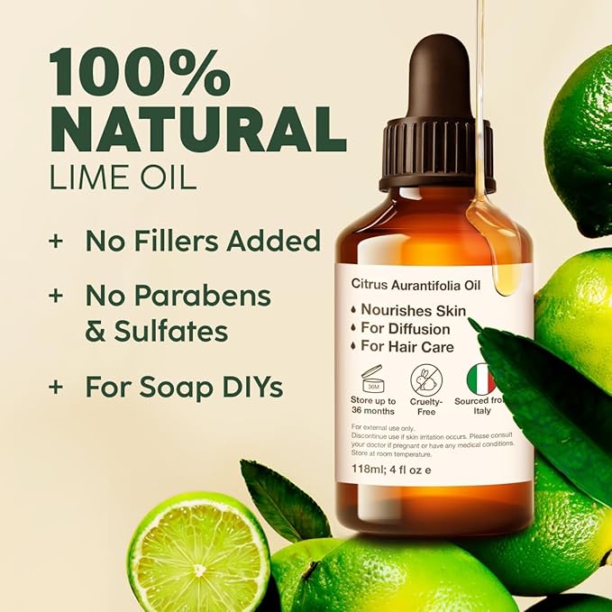 Kukka Lime Essential Oil for Skin - 4 Fl Oz - 100% Pure Natural Lime Oil for Diffuser, Hair, Candles & Soap Making Scent DIY-Ruum Studio Home