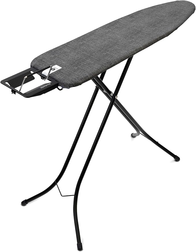 Brabantia Size A Compact Small Ironing Board (43x12 in) 7 Height Options, Adjustable Steam Iron Rest Holder (Denim Black) Non-Slip Feet, Anti-Collapse Child Locks-Ruum Studio Home