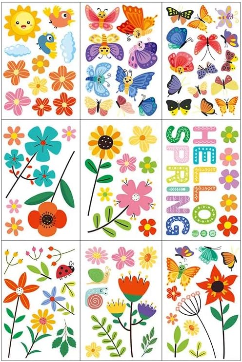 Set of 93 PCS Hello Spring Summer Window Cling Sticker Daisy, Sunflower, Birds, and Butterfly Window Stickers, Spring and Summer Decor, Home, Shop, Party Window Glass Display Stickers-Ruum Studio Home