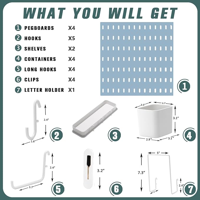 Pegboard Combination Kit, 25.2" x 25.2" Wall Mounted Storage Set with 4 Pegboards & 20 Accessories Hanging, Peg Boards Organizer-Ruum Studio Home