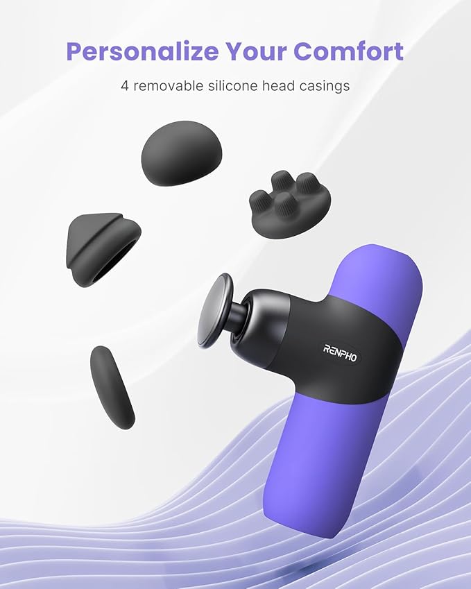 RENPHO Mini Thermal Massage Gun with Heat, Portable Deep Tissue Percussion Massager, Color Silicone Sleeves Travel Size with Carry Case, Purple-Ruum Studio Home