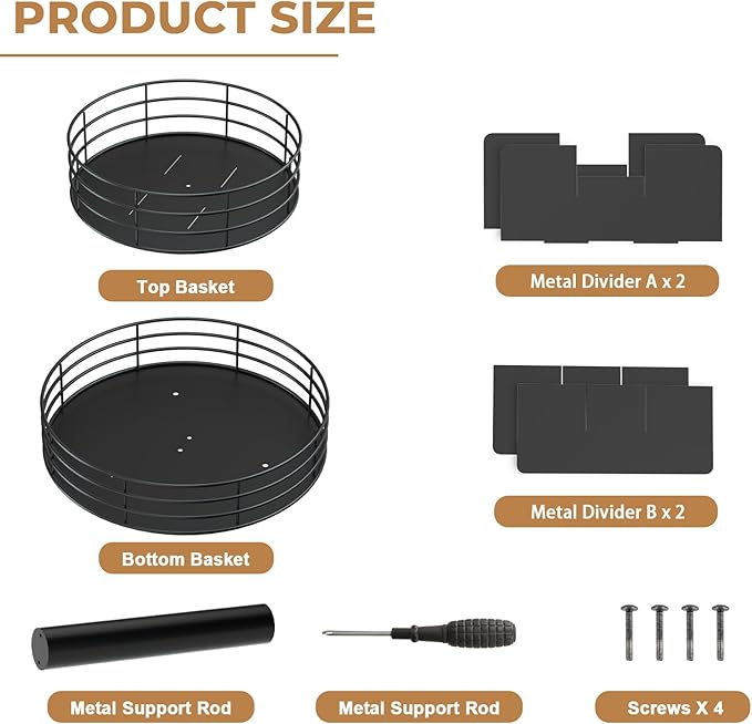 Snack Organizer - Versatile Snack Storage 2 Tier Lazy Susan with Convenient Grab-and-Go Design, Metal Snack Holder for Home, Office, Breakroom, 11.85" L x 11.85" W x 13.3" H (Matte Black)-Ruum Studio Home