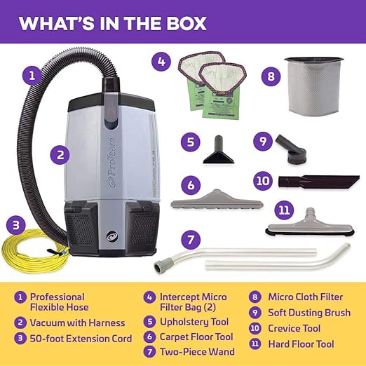 ProTeam Backpack Vacuums, ProVac FS 6 Commercial Backpack Vacuum with HEPA Media Filtration and Restaurant Tool Kit, 6 Quart, Corded-Ruum Studio Home