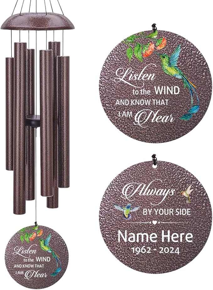 Sympathy Wind Chimes, Personalized Wind Chime for Loss of Loved Mom/Dad/Lover, Colorful Hummingbird Memorial Wind Chimes, Commemorative Sympathy Gifts-Ruum Studio Home