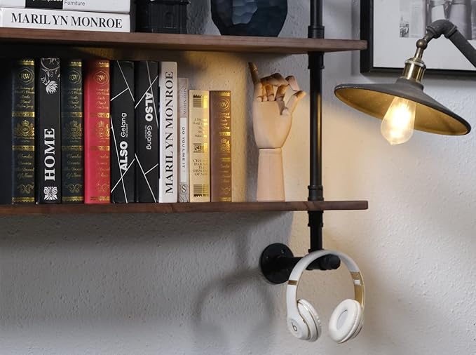 Industrial Pipe Wall Shelves With Real Wood Plank, 48 Inches Floating Shelves for Wall, 4 Tier Farmhouse Book Shelves, Dark Brown for Kitchen, Living Room Decor and Bar-Ruum Studio Home