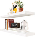 Habudda Floating Shelves for Wall, Display Shelf for Bathroom Bedroom Kitchen, Rustic Decor Pine Solid Wood Bookshelf, 30 Inch Long, Set of 2, White-Ruum Studio Home