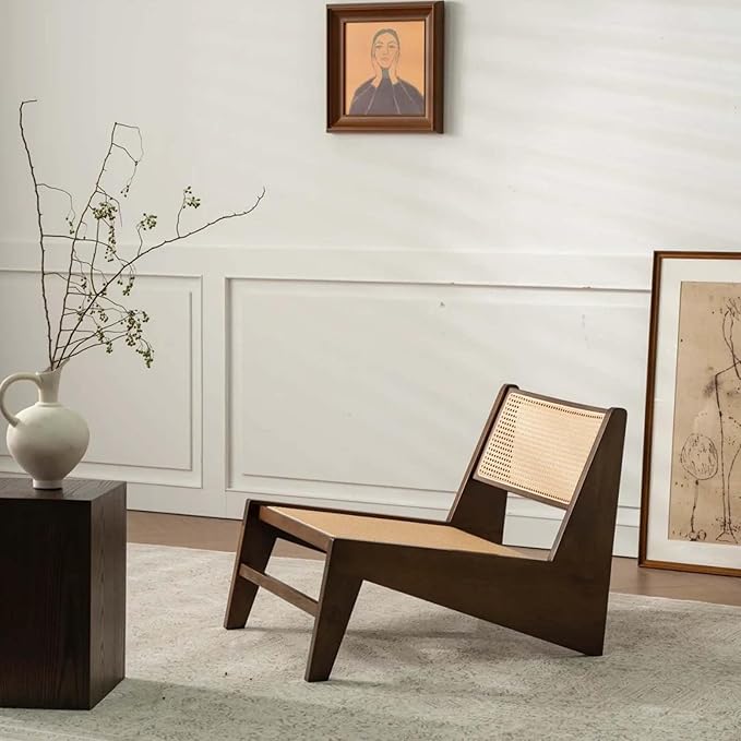 Rattan Chair 2Pcs, Mid-Century Accent Chair, Rattan Lounge Chair for Living Room, Boho Side Corner Comfy Chair for Bedroom and Balcony, Walnut-Ruum Studio Home