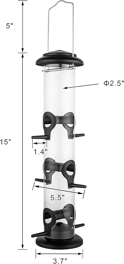 iBorn Metal Bird Feeders Black Wild Bird Feeder for Outdoors Hanging All Metal Black Finishing 14 Inch 6 Port(Seed is not Included)-Ruum Studio Home