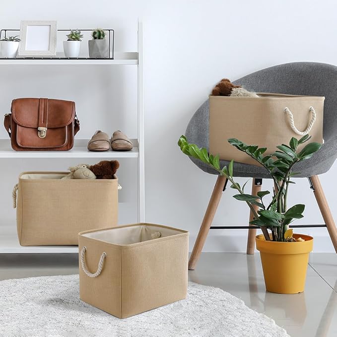 TheWarmHome Organization and Storage Basket for Organizing - 3 Pack 16x12x12 inch Cube Fabric Storage Cubes, Storage Bin for Shelves Gift Closet Organizer Cloth Toy (Beige)-Ruum Studio Home