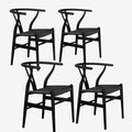Wishbone Chair Natural Solid Wood Dining Chair/Hans Vegner Y Chair Rattan and Wood Accent Armrest Chairs Set of 4 (Ash Wood - Black)-Ruum Studio Home