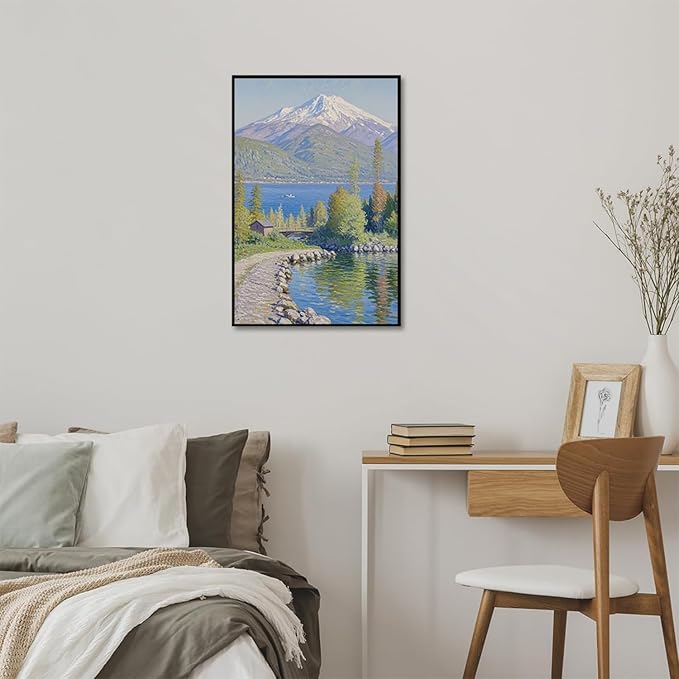 Color harmony mountain scenery blue sky lake wall painting suitable for living room natural scenery painting suitable for bedroom home decoration-Ruum Studio Home