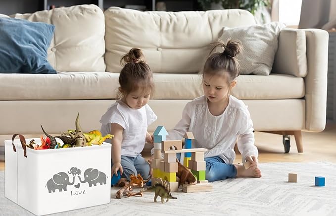 HIYAGON Baby Basket - Cute Elephant Toy Storage Bin Organizer Box Gift Basket for Boys and Girls (Love Elephants)-Ruum Studio Home