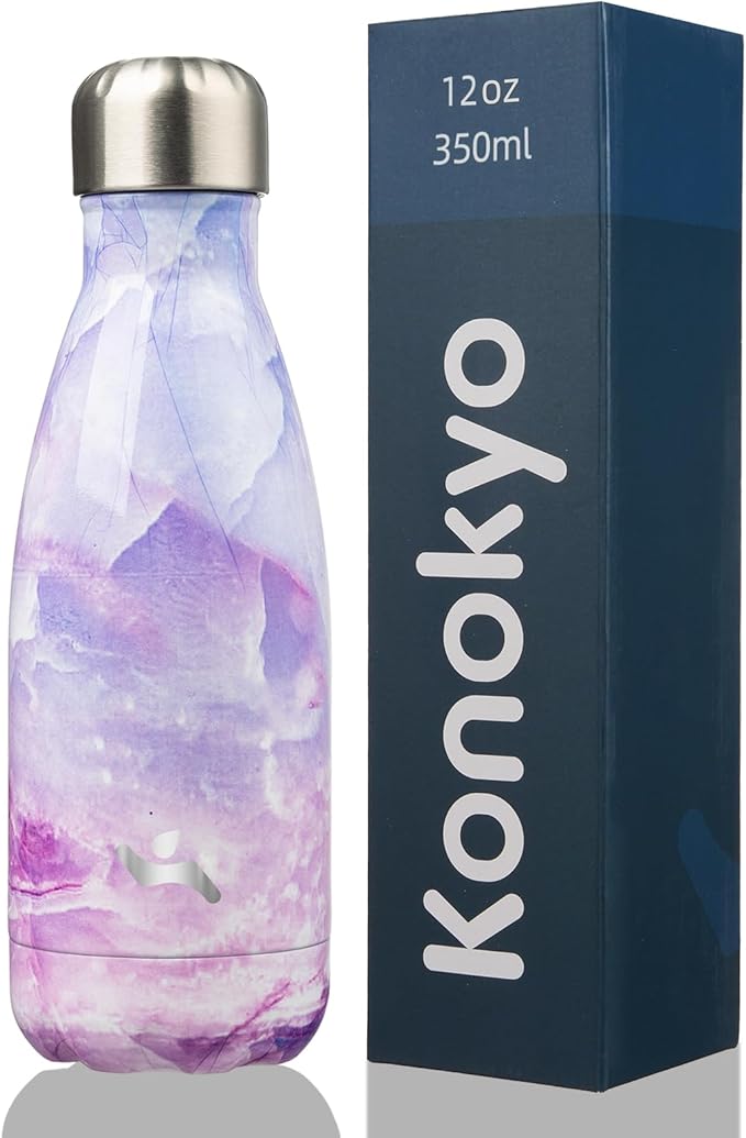 Insulated Water Bottles,12 oz Double Wall Stainless Steel Vacumm Metal Flask for Sports Travel,Marble Dawn-Ruum Studio Home