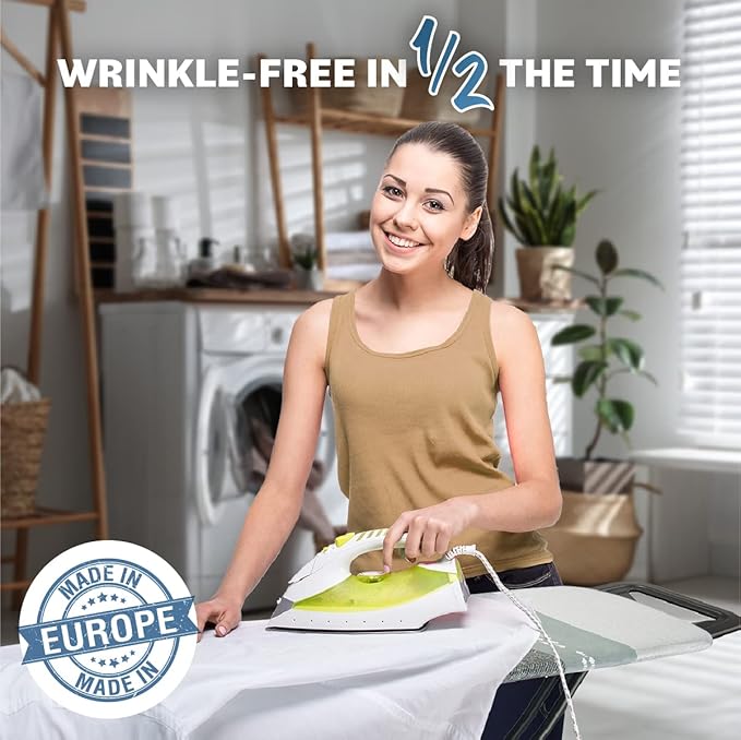 Bartnelli Classic Ironing Board with New Patent Technology | Made in Europe Iron Board with Patent Fast-Glide Zone, 4 Layer Cover & Pad, Height Adjustable, Safety Iron Rest, 4 Premium Steel Legs-Ruum Studio Home