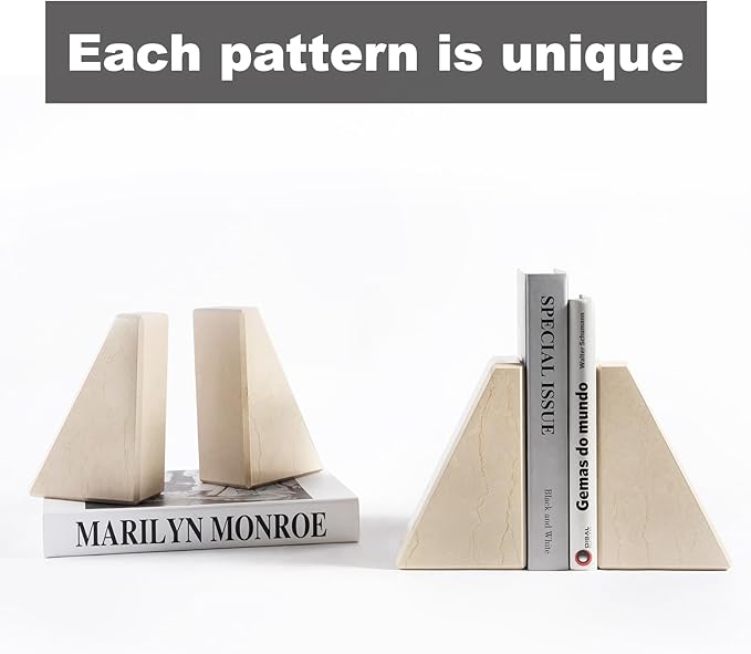 Marble Bookend for Heavy Books, Decorative Bookends for Shelves, Durable and Heavy-Duty Book End for Hardback Books & CDS, Unique Book Stopper & Holder, Sunny Golden, Set of 2-Ruum Studio Home