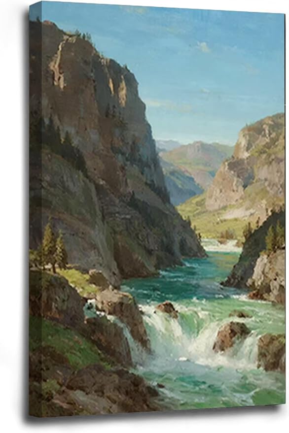 Natural mountain stream scenery poster suitable for bedroom beautiful blue sky flowing river scenery suitable for living room dormitory office-Ruum Studio Home
