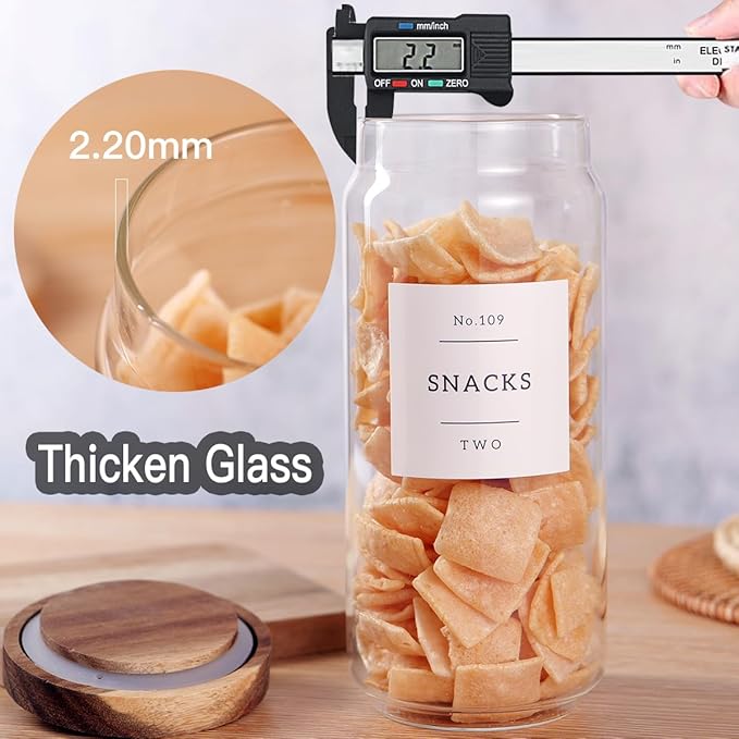 3 Set Glass Pantry Storage Jars with Acacia Airtight Lid - 35oz Thicken Glass Kitchen Canisters with 132 Pantry Labels - Clear Food Storage Containers with Wood Lid for Tea,Sugar,Cookie,Pasta-Ruum Studio Home