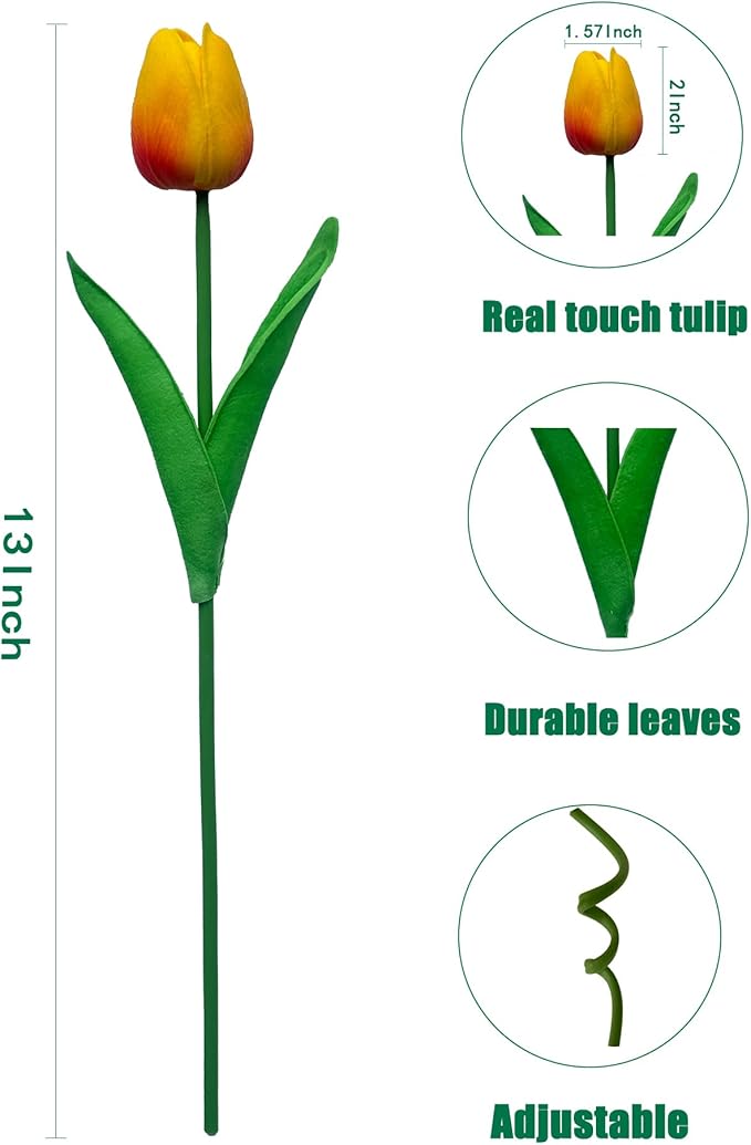 15 Heads Artificial Flowers PU Real Touch Tulip Bouquets Orange Tulips Faux Tulips Latex Fake Flower Bouquet for Spring Wedding Home Décor Centerpiece Arrangements-Ruum Studio Home